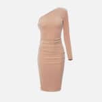 One-shoulder dress in velvet fabric
